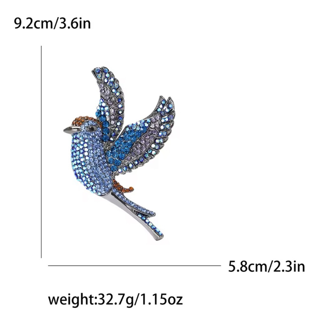 Royal Hummingbird Green Pink Crystal Bird Gold Brooch - Picture 5 of 6